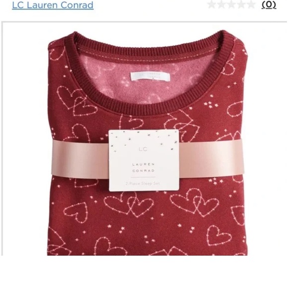 LC Lauren Conrad Maroon Valentine Heart Print Pajama Set - Picture 2 of 5